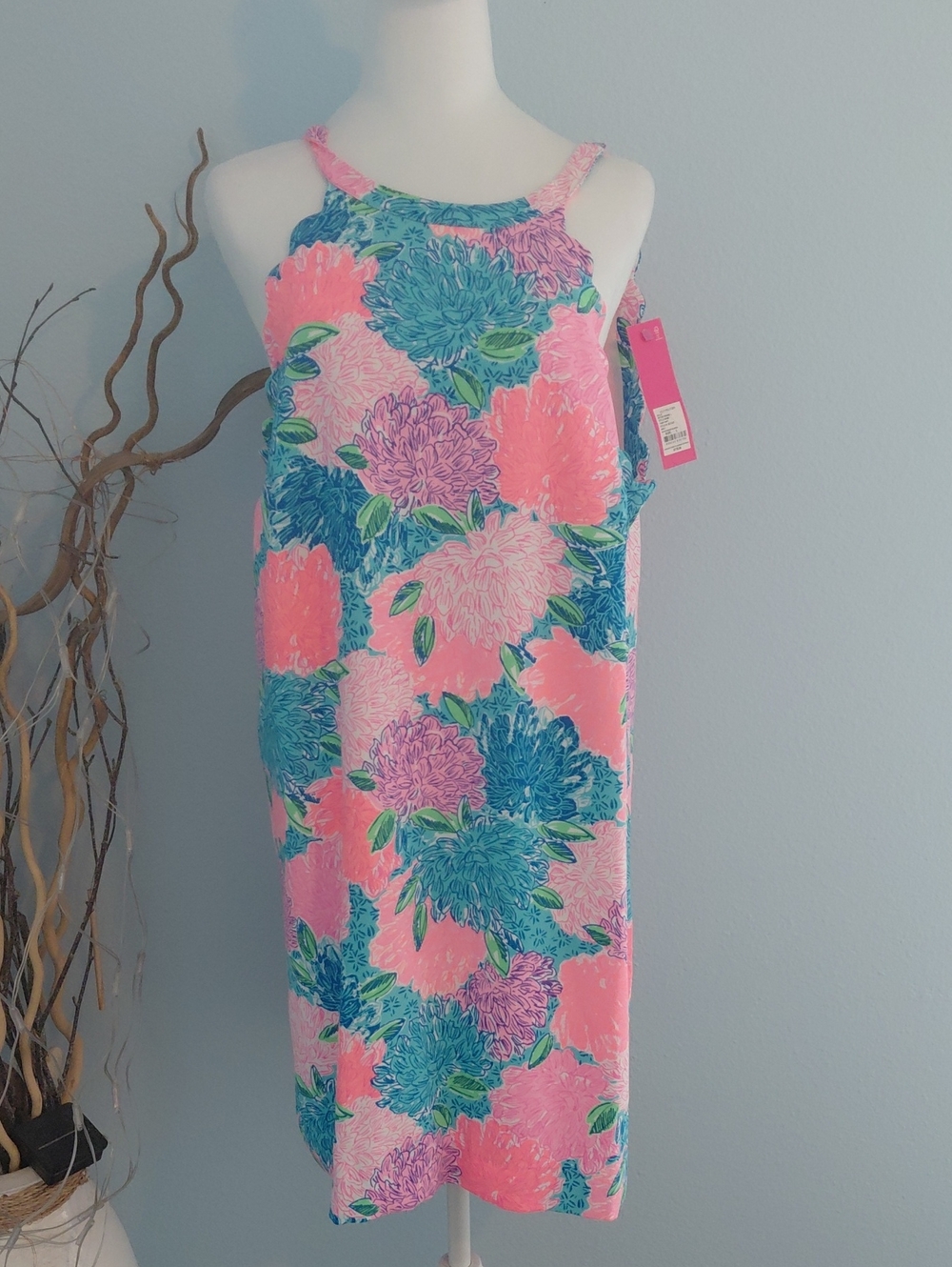 New! Lilly Pulitzer Coral Pink Floral Shift Dress with Blue & Green Accents